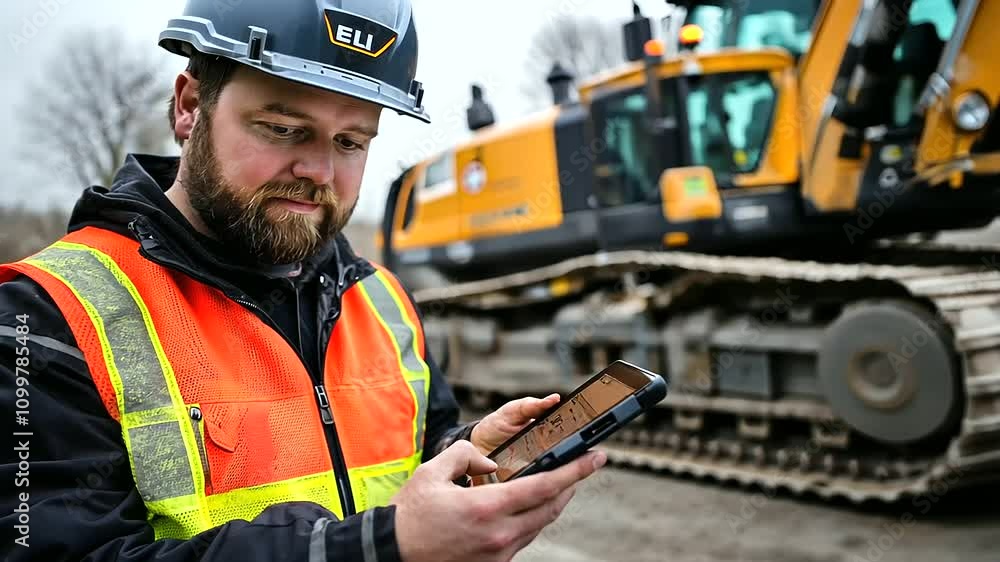 Poster an operator manages drilling operations using a tablet, the screen displaying critical data on drill