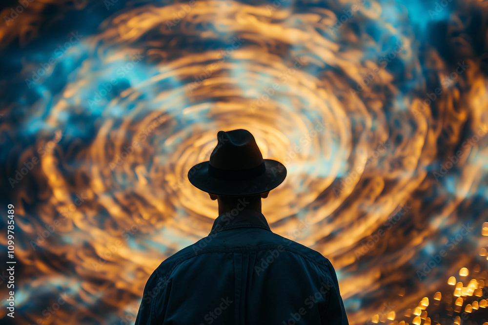 Aufkleber generative ai close-up of a time traveler exploring cosmic portal across space and time