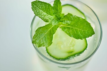 Refreshing cucumber mint drink garnished with fresh mint leaves