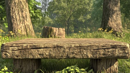 Fototapeta premium Rustic Wooden Table in Sunny Forest