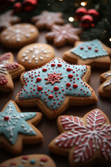 Delightful Christmas cookies decorated with snowy designs and festive colors