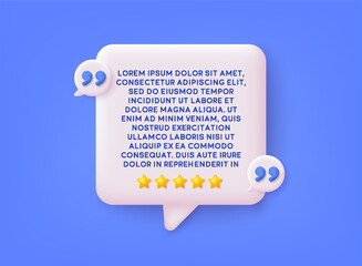 3D bubble testimonial banner, quote. 3d minimalist posters set. Quote frames blank template. 3D Web Vector Illustrations.