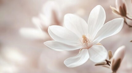 Fototapeta premium Graceful white flower exhibiting fine petals and soft shades ideal for nature inspired designs and projects