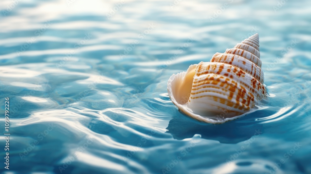 Poster seashell resting on water s surface travel theme with ample space for text