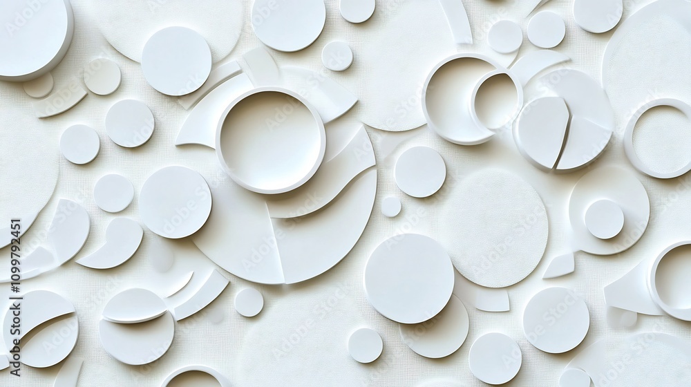 Poster clean white abstract geometric pattern with embossed shapes for minimalist decor and design
