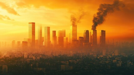 Fototapeta premium Urban skyline highlighting the impact of air pollution and the concept of global warming