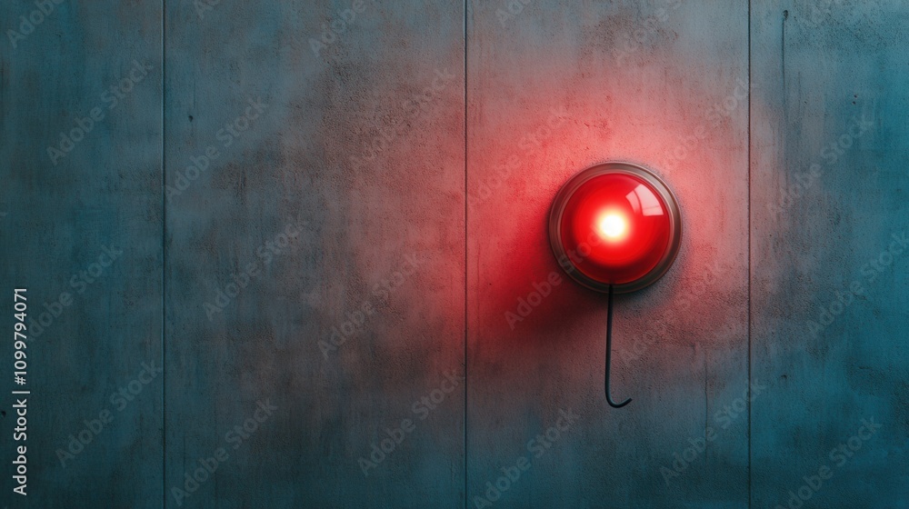Aufkleber a glowing red light is mounted on a textured concrete wall, casting a soft illumination in a minimal