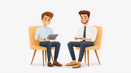 Engaging Mentorship Between a Manager and a New Employee in a Welcoming Office Environment with Tablets for Enhanced Communication and Learning