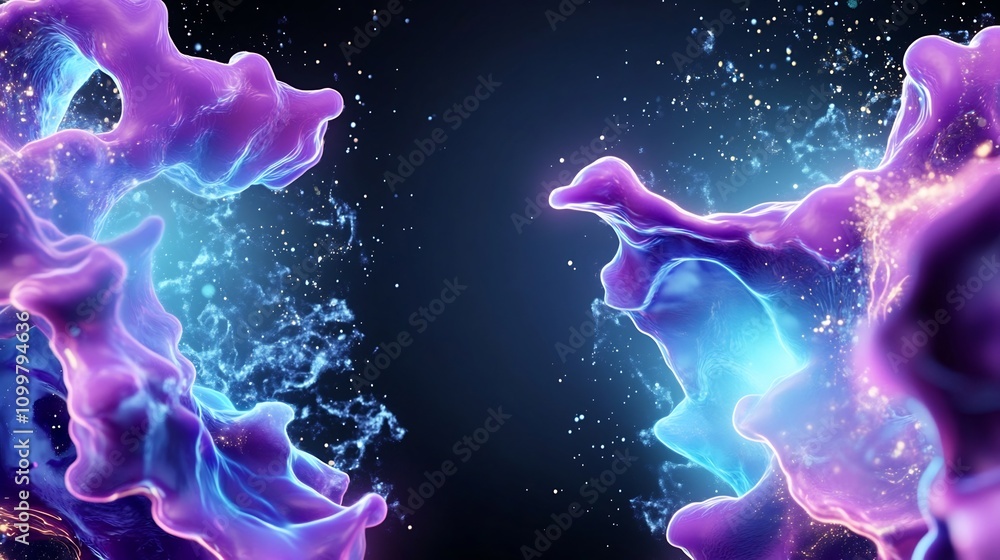 Poster mesmerizing abstract neon shapes with glowing edges for tech and digital art