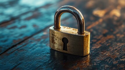 Fototapeta premium Padlock on a table symbolizes business security emphasizing the protection of personal data and information