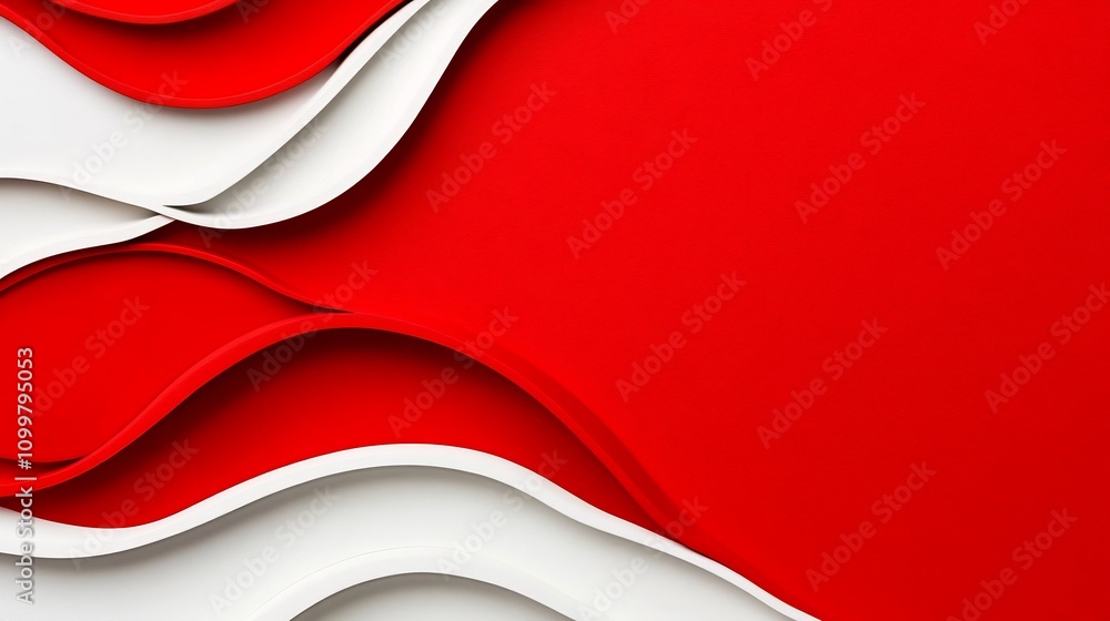 Poster elegant red and white gradient design with flowing curves