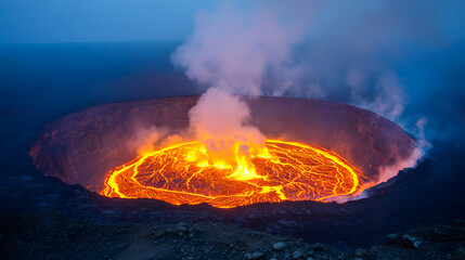 Mount Nyiragongo Lava Lake at Dawn: A Surreal and Captivating Scene of Africa's Explosive Beauty
