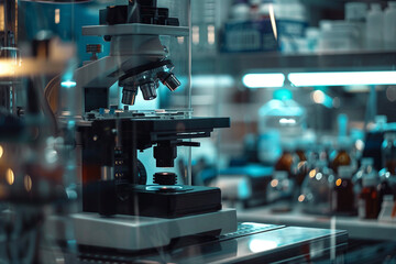 Generative AI Image of Futuristic Laboratory with DNA Helix in Test Tubes