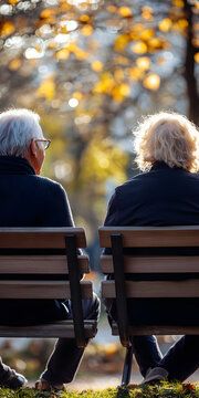 Casal de idosos discutindo suas experi&ecirc;ncias de vida em um parque