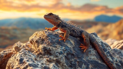 Fototapeta premium Majestic Lizard on Rocky Mountain Sunset