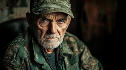 Portrait of a war veteran undergoing psychotherapy following a nervous breakdown