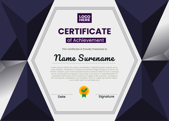 Modern Certificate of Achievement Template with Hexagonal Design. Vector