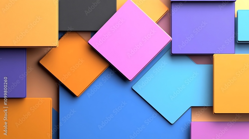 Poster vibrant abstract 3d layered squares with dynamic lighting and shadows