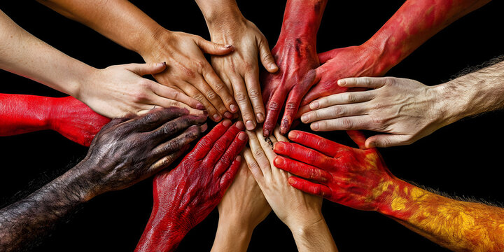 M&atilde;os de diferentes etnias unidas em solidariedade