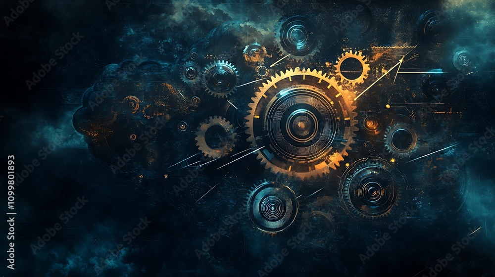 Poster interlocking gears abstract mechanical design