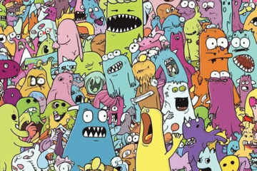 Obraz premium Colorful Cartoon Monsters in Chaotic Crowd