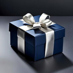 Fototapeta premium Navy Gift Box with Silver Bow