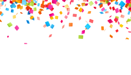 falling colorful square confetties isolated on transparent background cutout