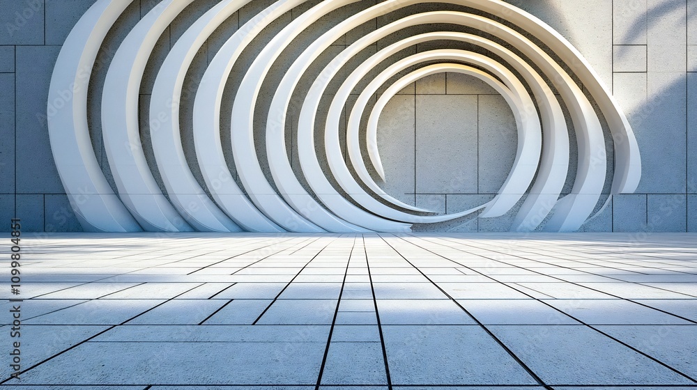 Poster minimalist abstract design of clean white lines and curves in architectural setting
