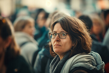Obraz premium woman with worried expression in a crowd