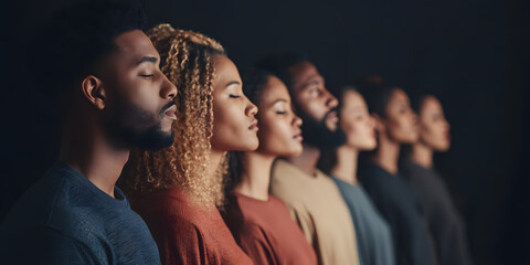 Retrato de indivíduos diversos de mãos dadas em solidariedade.