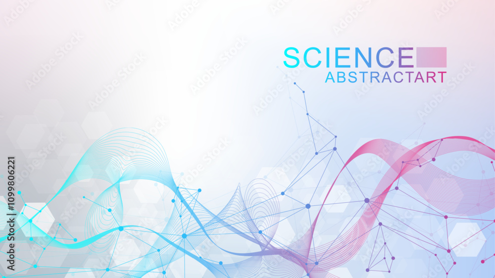 Poster abstract technology connect background lines and dots with hexagons. modern hexagons technology conc