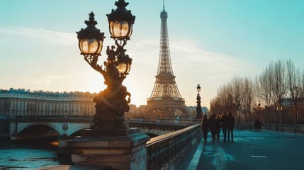 Eiffel Tower at Golden Hour with Historic Background