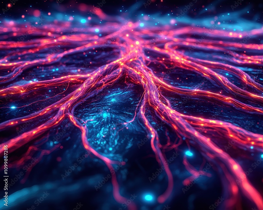 Aufkleber a glowing network of roots visualizing interconnected strategies and ventures in business, innovatio