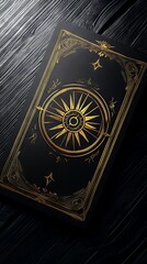 Golden Compass Tarot Card on Black Background