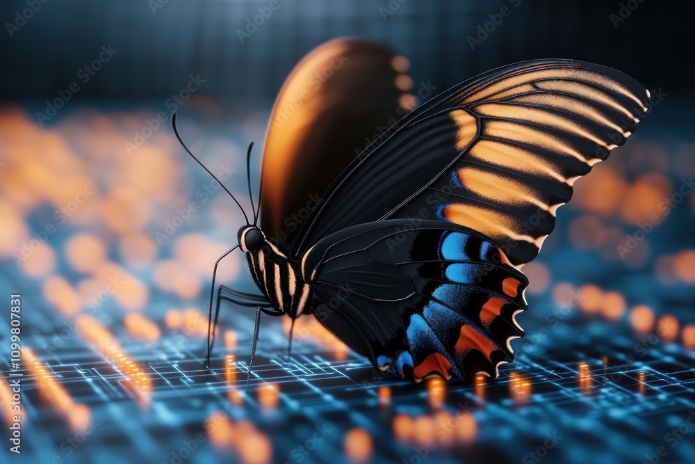 Aufkleber abstract close-up butterfly wing seamlessly blending into a data matrix a stunning visual representa