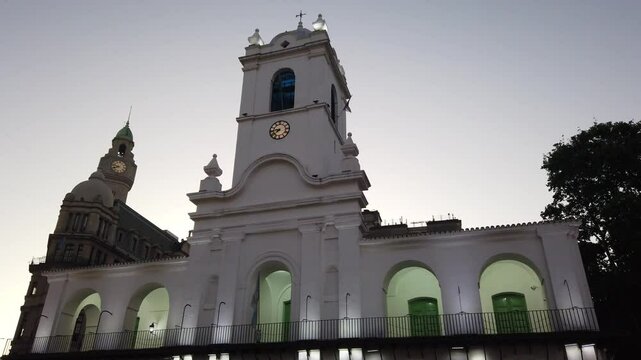 The Cabildo of Argentina, colonial buildings, Buenos Aires city panorama at dusk