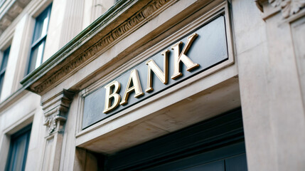 Obraz premium Classic bank sign on historic building front facade