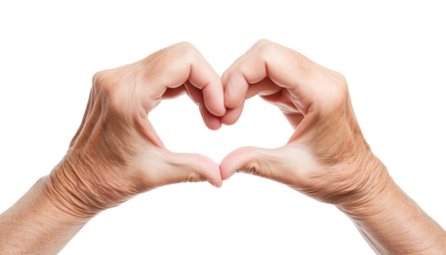 older hands sign heart isolated on transparent background cutout - Powered by Adobe