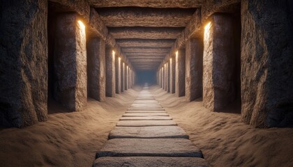 Obraz premium Explore Ancient Ruins Illuminated Paths Through Time, Journey Through History's Mysteries, Unveiling Architectural Marvels of Lost Civilizations Discover the Alluring Glow of Heritage Sites, Walking