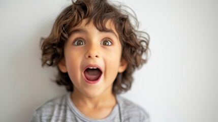 The image depicts a young boy with a wide-eyed open-mouthed expression conveying a sense Of surprise or shock.