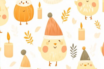 Fototapeta premium The perfect Thanksgiving autumn fall seamless pattern. This cute background is full of cute kawaii patterns.
