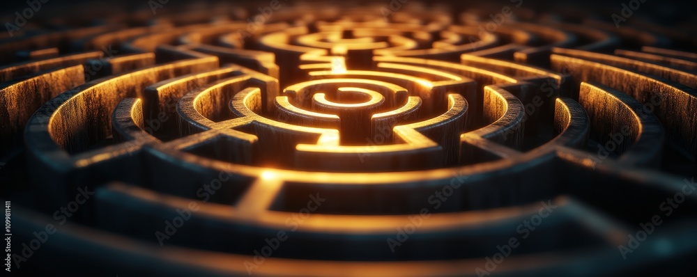 Poster navigate the glowing labyrinth a 3d abstract void visualizing incremental bearings and objectives in