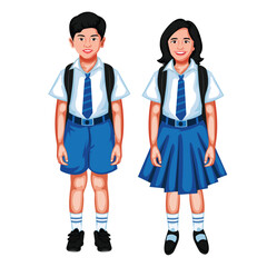 Fototapeta premium Indian School Students Boy And Girl Standing Cartoon Character Vector Illustration