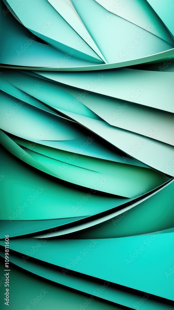 Poster abstract teal paper layers create a dynamic and modern visual effect, ai