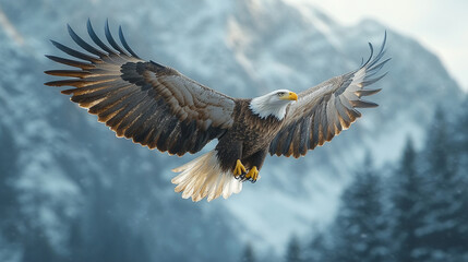 Obraz premium Eagle Soaring High in the Mountains on Blurred Background