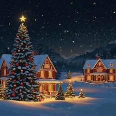 Christmas house with Christmas tree