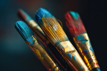 Obraz premium Generative AI image of talented artist passionately painting with vibrant colors on a large canvas in an art studio