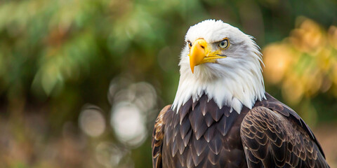 Obraz premium Its striking white head and tail contrast with its dark brown body and wings, making it instantly recognizable.