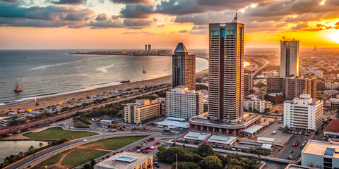 A captivating cityscape of Karachi, showcasing iconic landmarks such as the Bahria Tower, towering above the bustling city.