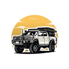 Camper truck overland offroad adventure vector illustration. Best for automotive adventure related illustration © bonky